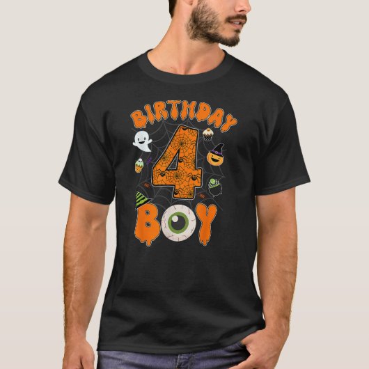 4th Birthday Halloween Spider Theme Party 4 Year O T-Shirt (Vorderseite)