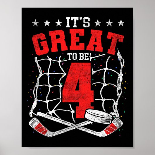 4th Birthday Hockey Lovers It's Great To Be 4 Year Poster (Vorne)