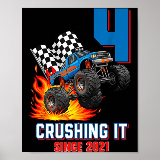 4th Birthday Monster Truck 4 Year Old Boy Born 202 Poster (Vorne)