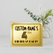4th Birthday Party ~ Art Deco Style “4” + Name Folie Einladungspostkarte (Stehend vorne)