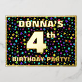 4th Birthday Party — Fun, Colorful Stars Pattern Folieneinladung (Vorderseite)