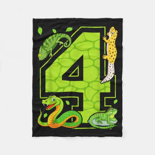 4th Birthday Snake Lizard Reptile 4 Year Old Party Fleecedecke (Vorderseite)
