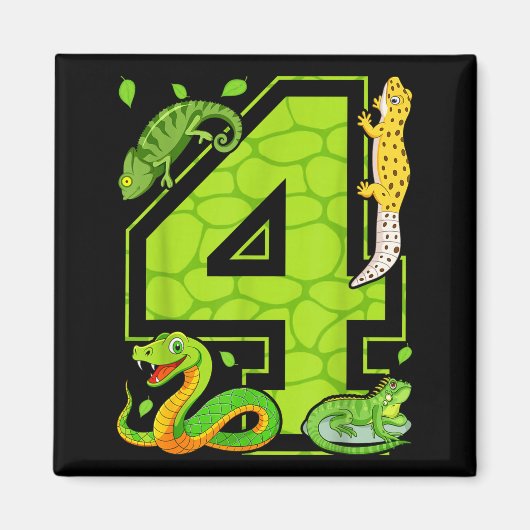 4th Birthday Snake Lizard Reptile 4 Year Old Party Magnet (Vorne)