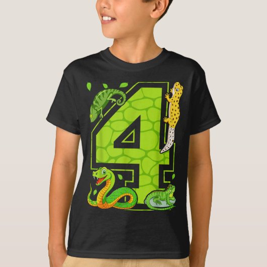 4th Birthday Snake Lizard Reptile 4 Year Old Party T-Shirt (Vorderseite)
