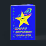 4th Birthday Stars Karte<br><div class="desc">Cute yellow star with colorful flowers and numbers for granddaughter's 4th birthday. Name on front may be modified in template. Original Design by Anura Design Studio.</div>