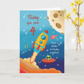 4th Birthday Stellar Adventure Space Rocket Card Karte (Gelbe Blume)