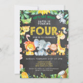 4th Boy Birthday Chalkboard Zoos Jungle Einladung (Vorderseite)