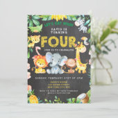 4th Boy Birthday Chalkboard Zoos Jungle Einladung (Stehend Vorderseite)