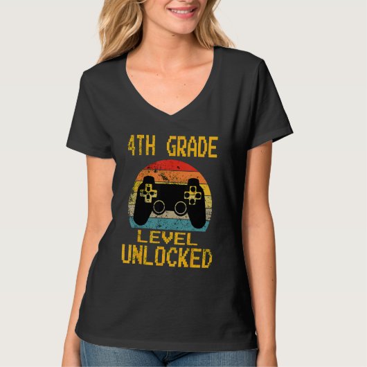 4th Grade Level Unlocked Video Gamer Back To Schoo T-Shirt (Vorderseite)
