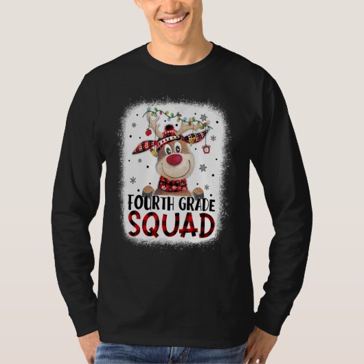 4th Grade Squad Plaid Reindeer Santa Hat Teacher C T-Shirt (Vorderseite)