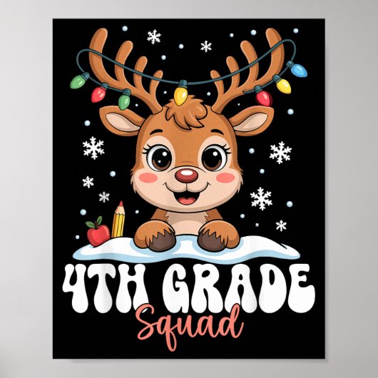 4th Grade Squad Reindeer Christmas Lights Cute Win Poster (Vorne)