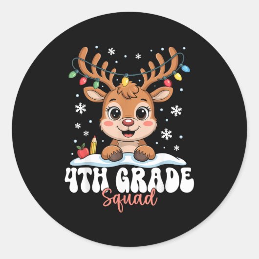 4th Grade Squad Reindeer Christmas Lights Cute Win Runder Aufkleber (Vorderseite)