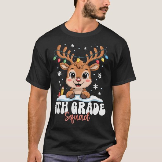 4th Grade Squad Reindeer Christmas Lights Cute Win T-Shirt (Vorderseite)