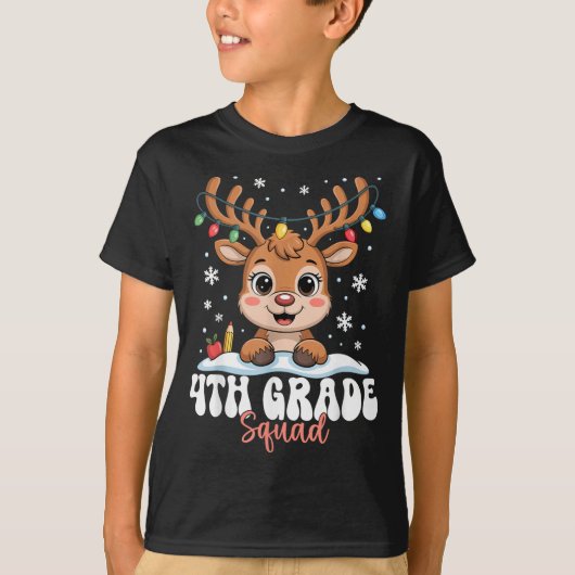 4th Grade Squad Reindeer Christmas Lights Cute Win T-Shirt (Vorderseite)