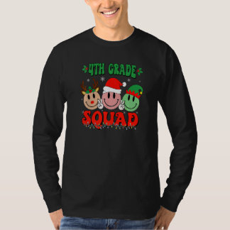 4th Grade Squad Retro Groovy Christmas Teacher Lif T-Shirt