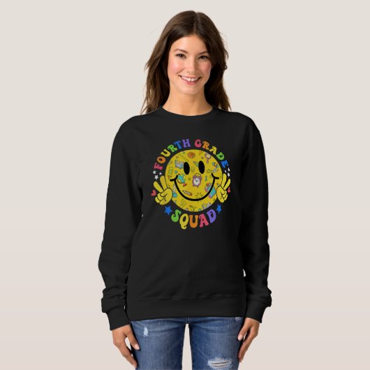 4th Grade Squad Smile Face Student Teacher Back To Sweatshirt (Vorne ganz)