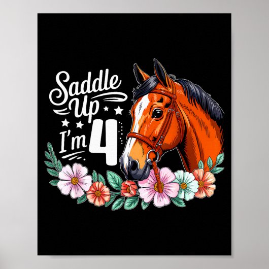 4th Horse Birthday Four Years Old Girls Horses Bir Poster (Vorne)
