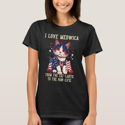 4th July Cat I Love Meowica Patriotic Cat Women K T-Shirt (Vorderseite)