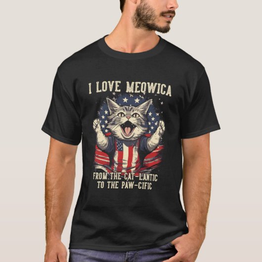 4Th July Cat I Love Meowica Patriotic Happy Cat T-Shirt (Vorderseite)