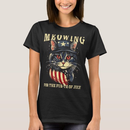 4th July Cat Lover, Meowing For The Fur-th Of July T-Shirt (Vorderseite)