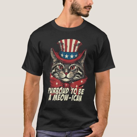 4th July Cat Lover, Purroud To Be A Meow-ican, Ame T-Shirt (Vorderseite)