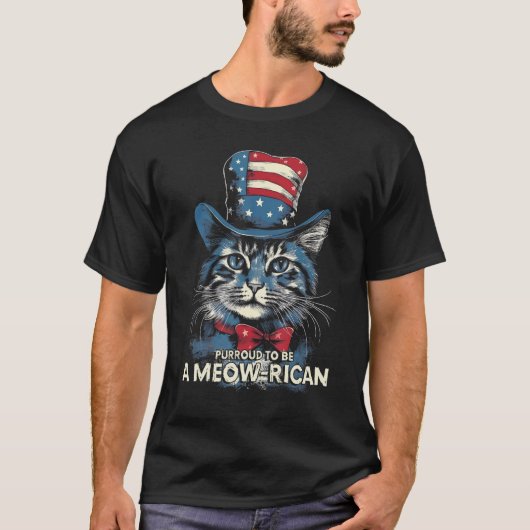 4th July Cat Lover, Purroud To Be A Meow-rican, Am T-Shirt (Vorderseite)