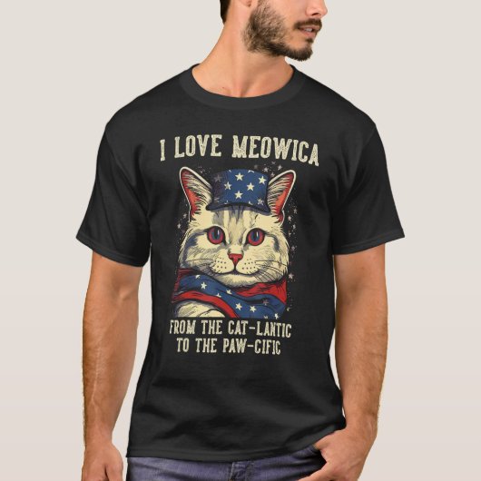 4th July Cat Mom I Love Meowica Patriotic Cat Wome T-Shirt (Vorderseite)