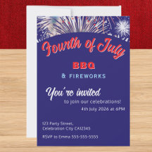 4th July Fireworks BBQ Red White Blue Custom Party