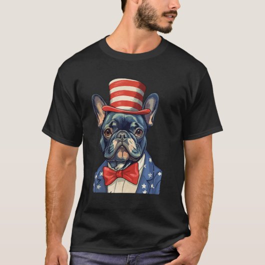 4th July US Flag Patriotic Designs French Bulldog T-Shirt (Vorderseite)