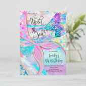 4th Mermaid Birthday Under the Sea Invitation Einladung (Stehend Vorderseite)