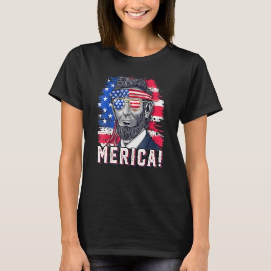 4th Of July Abraham Lincoln Sunglasses American Fl T-Shirt (Vorderseite)