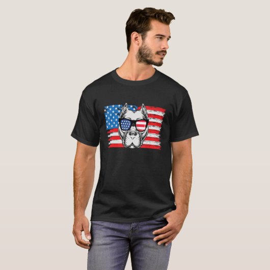4th Of July American Bulldog Us Flag Patriotic Dog T-Shirt (Vorne ganz)