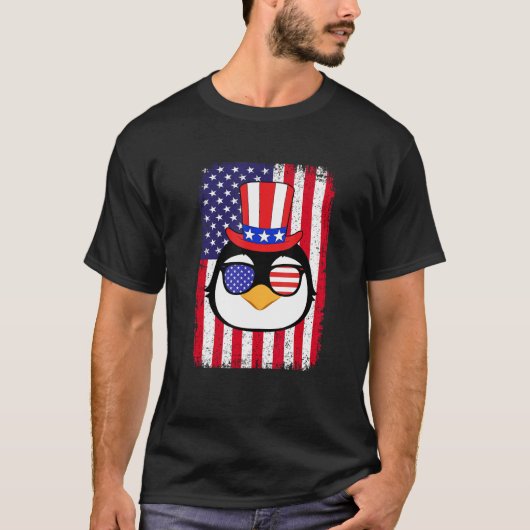 4th Of July American Flag Patriotic Penguin Sungla T-Shirt (Vorderseite)