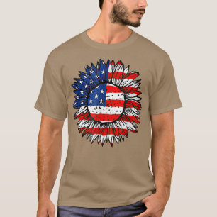 4th of July American Flag Sunflower Red White Blue T-Shirt