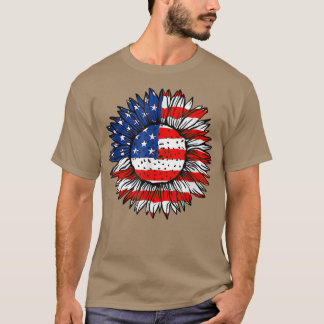 4th of July American Flag Sunflower Red White Blue T-Shirt