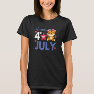 4th Of July American Tiger For Kids Cute Usa Tiger T-Shirt