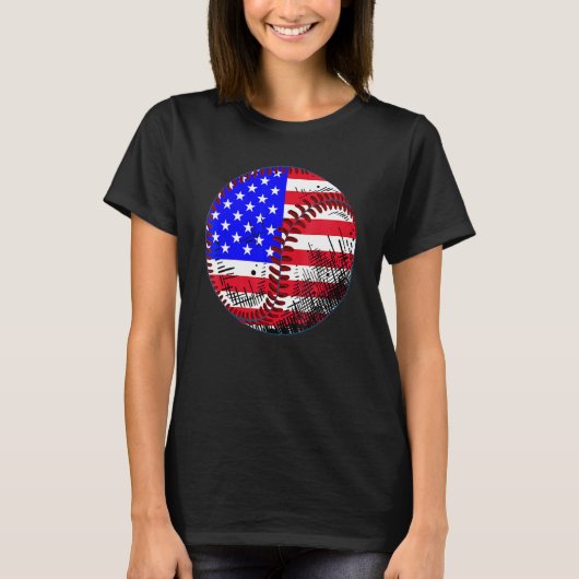 4th Of July Baseball American Flag Patriotic Weath T-Shirt (Vorderseite)