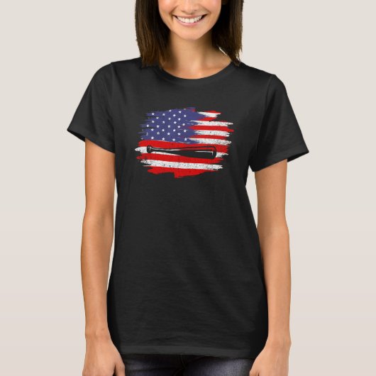 4th of July Baseball American Flag With Bat Patr T-Shirt (Vorderseite)