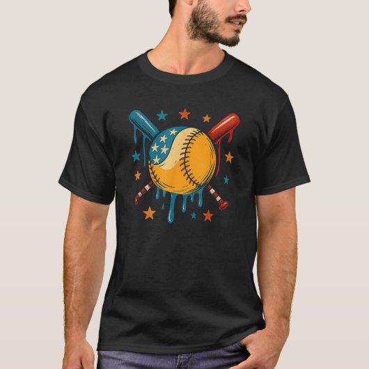 4th of July Baseball Drip Patriotic American Flag T-Shirt (Vorderseite)