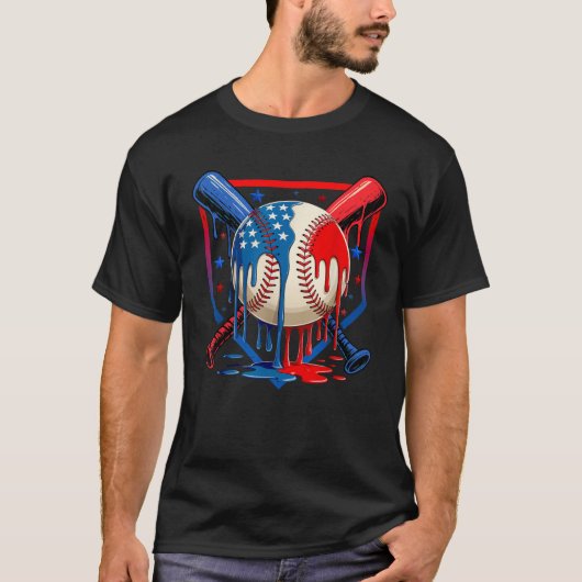 4th Of July Baseball Drip Patriotic Ice Cream Yout T-Shirt (Vorderseite)