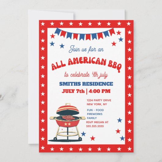 4th of July BBQ Party – ALL AMERICAN BBQ Einladung (Vorderseite)