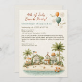 4th of July Beach Party Invitation – Soft Line Art Einladung (Vorne/Hinten)
