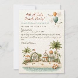 4th of July Beach Party Invitation – Soft Line Art Einladung
