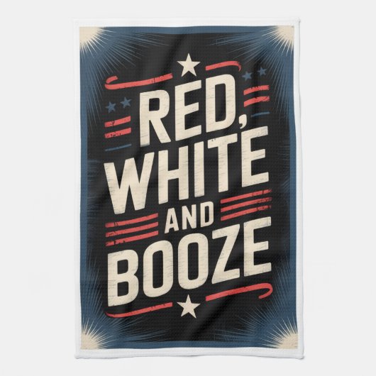 4th of July Booze Party | Red White and Booze Geschirrtuch (Vertikal)