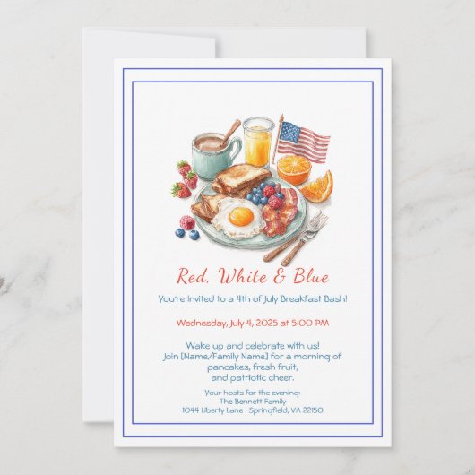4th of July Breakfast Invitation – Patriotic  Einladung (Vorderseite)