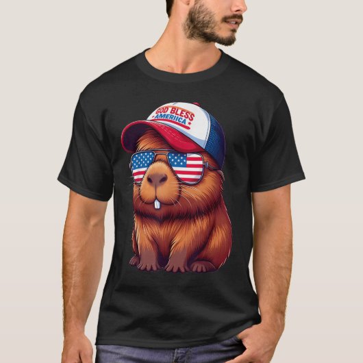 4th Of July Capybara – God Bless America Hat And P T-Shirt (Vorderseite)