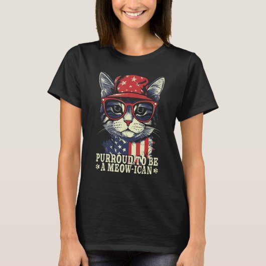 4th of July Cat Purroud To Be A Meowican, Patrioti T-Shirt (Vorderseite)