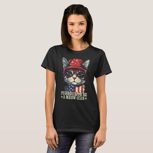 4th of July Cat Purroud To Be A Meowican, Patrioti T-Shirt (Vorne ganz)