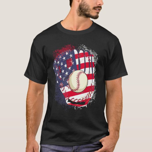 4th Of July Catcher Baseball Player US Flag Sport  T-Shirt (Vorderseite)