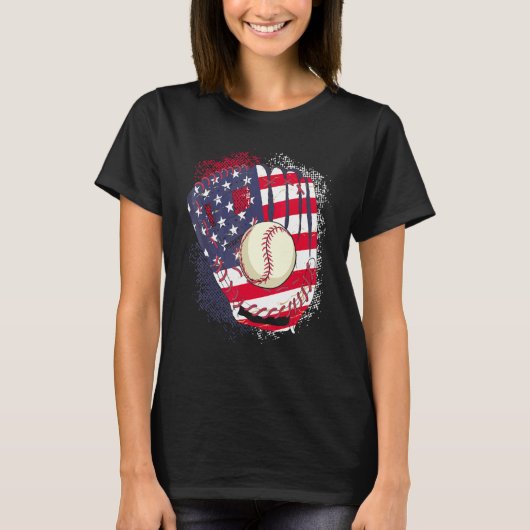 4th Of July Catcher Baseball Player US Flag Sport  T-Shirt (Vorderseite)